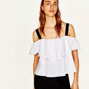 Zara Basic Double Ruffle Off The Shoulder Blouse Top Size S EUC